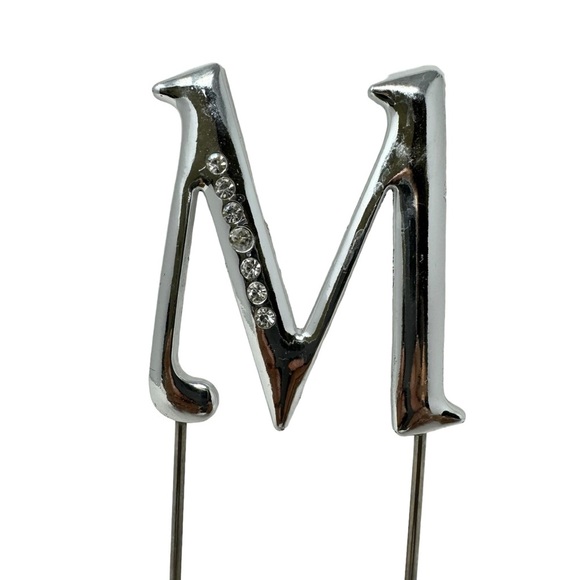 Silver 3” Cake Topper Decoration | Monogram Letter M | Metal - Picture 4 of 4